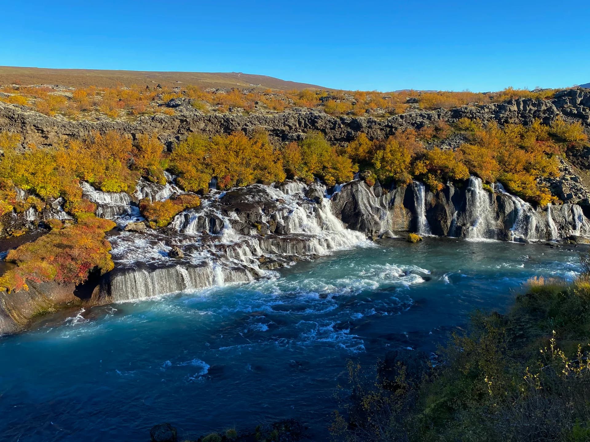 Hraunfossar lava waterfalls in West Iceland